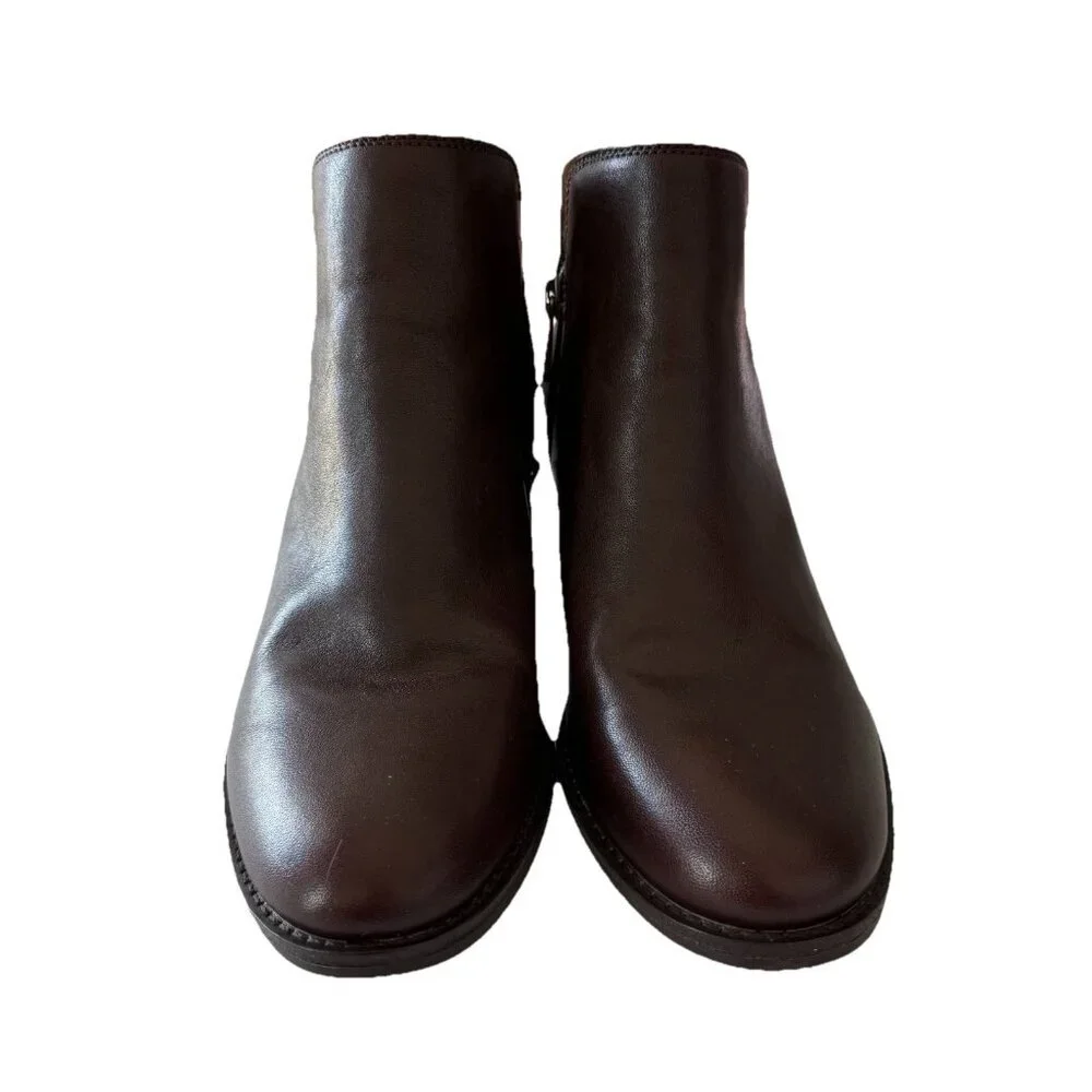 Earth Women’s 6.5 Marisole Block Heel Slip On Zipper Brown Leather Ankle‎ Boots
